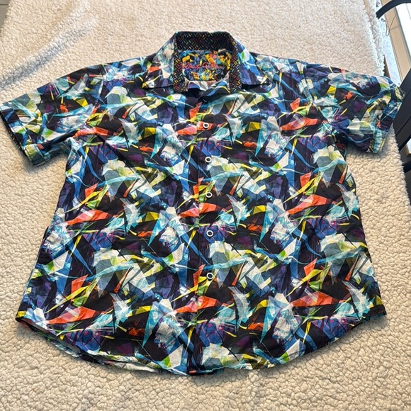Robert Graham Blue and Red Casual Button Down Shirt Vibrant Design - Picture 1 of 5